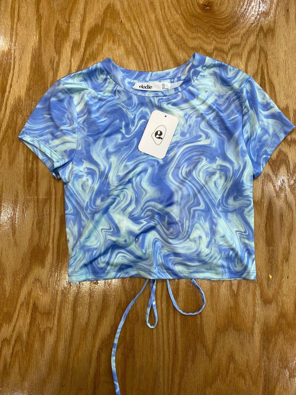 Elodie T-Shirt Women's Medium Blue Tie Dye Cinch Back Short Sleeve Pullover B62